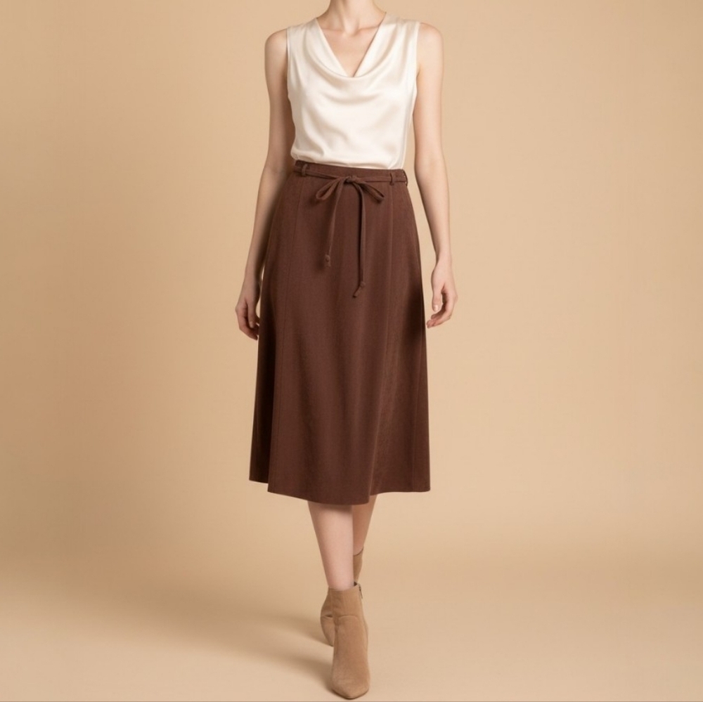 Talbots Womens Brown Faux Suede Midi Skirt 16 Stretch Classic Academia Modest